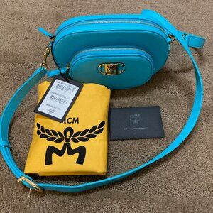 NWT Authentic MCM Mode Travia Bachelor Button Blue Leather Crossbody Bag